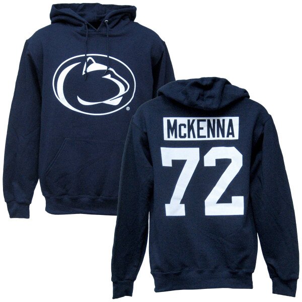 navy hooded sweatshirt Penn State Athletic Logo on front, McKenna 72 on back